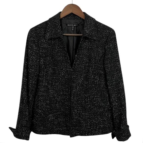 Lafayette 148 Wool Blend Structured Suit Jacket Quiet Luxury Blazer Black 10 - Picture 1 of 9
